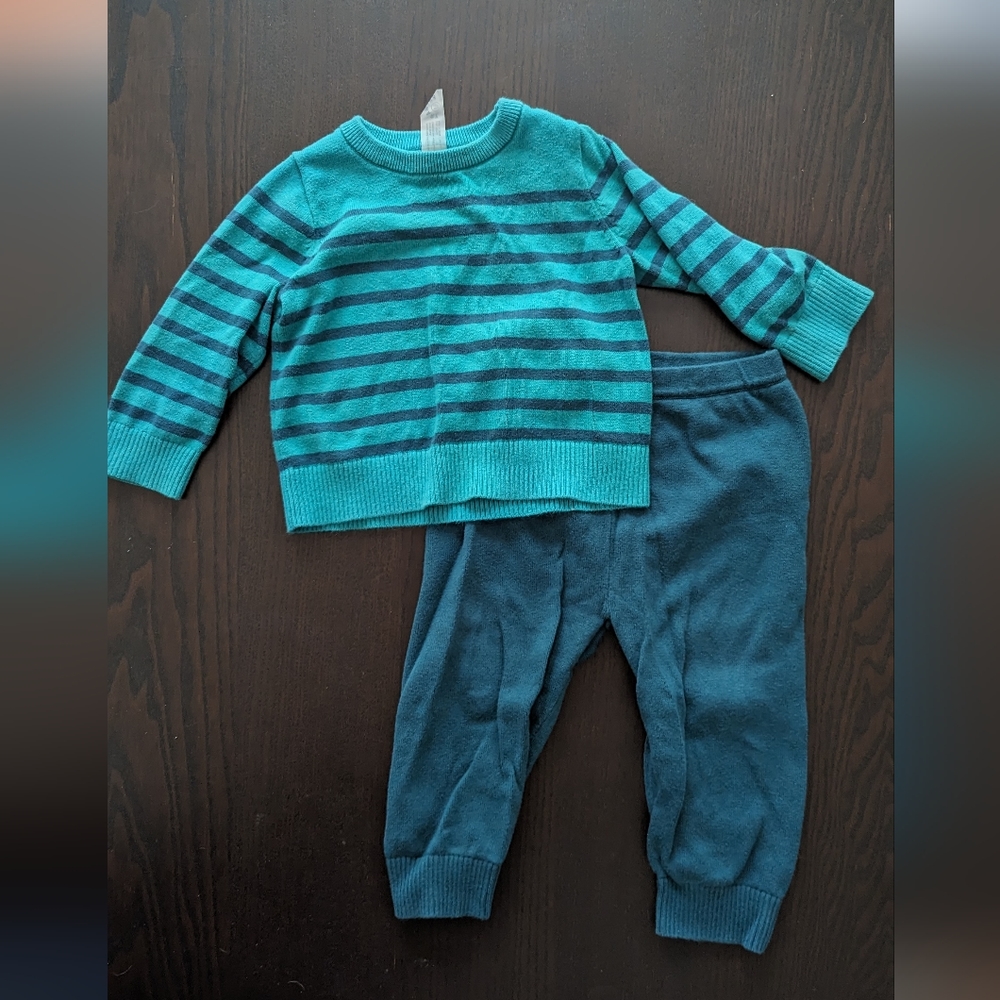 Primary Baby Striped Sweater & Pants in Emerald (12-18 mo)